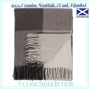 100% GENUINE Scottish Wool Blanket Import NEW WITH TAGS Block Check Herringbone